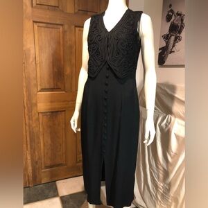 Vintage Casual Corner Black Sleeveless Maxi Dress with Decorative Bodice